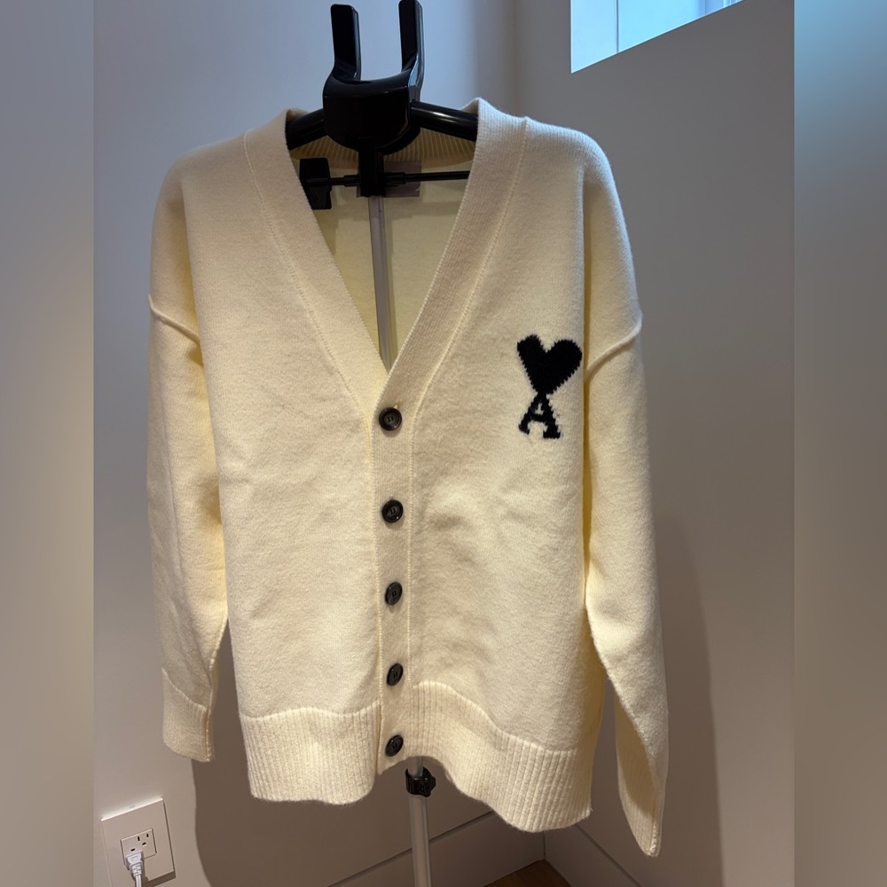 Ami Cream knit Cardigan with Black Accents